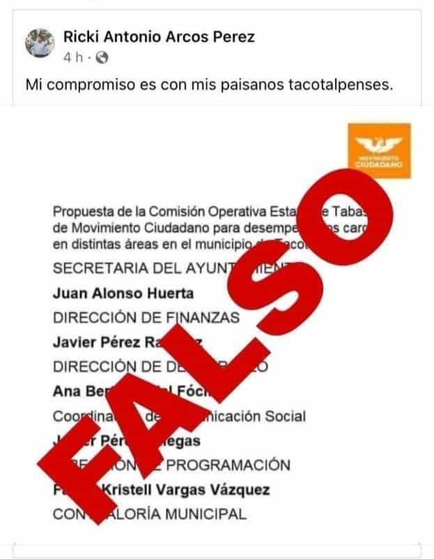 Desmiente edil electo de Tacotalpa presunto gabinete donde integraría a excandidatos de MC