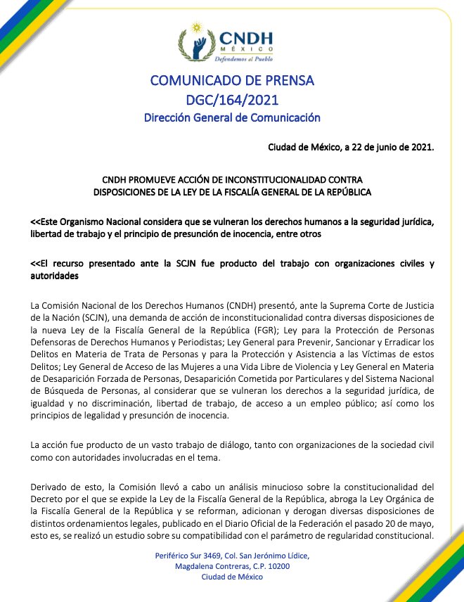Promueve CNDH acción de inconstitucionalidad contra Ley de la Fiscalía General de la República