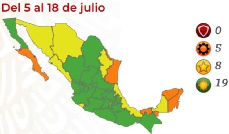 Tabasco y cuatro estados más estarán en semáforo naranja a partir del 5 de julio: Salud 