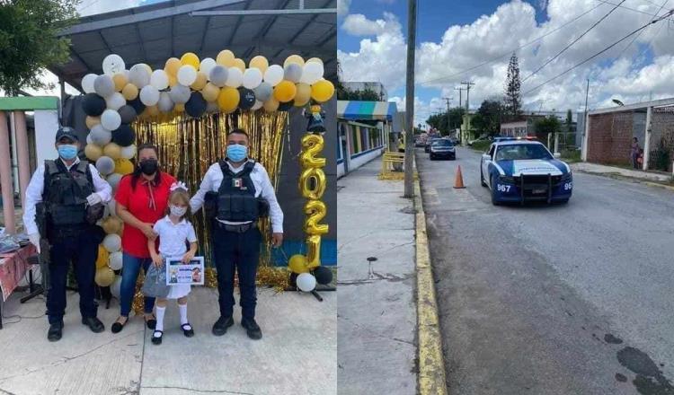 Policías de Tamaulipas escoltan a niña en caravana de graduación