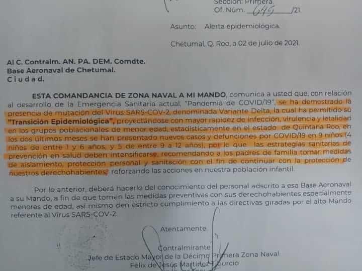 Alerta Zona Naval XI por presencia de variante Delta del COVID en Quintana Roo