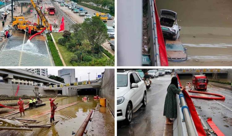 Hallan con vida a hombre que permaneció atrapado tres días en estacionamiento inundado en China