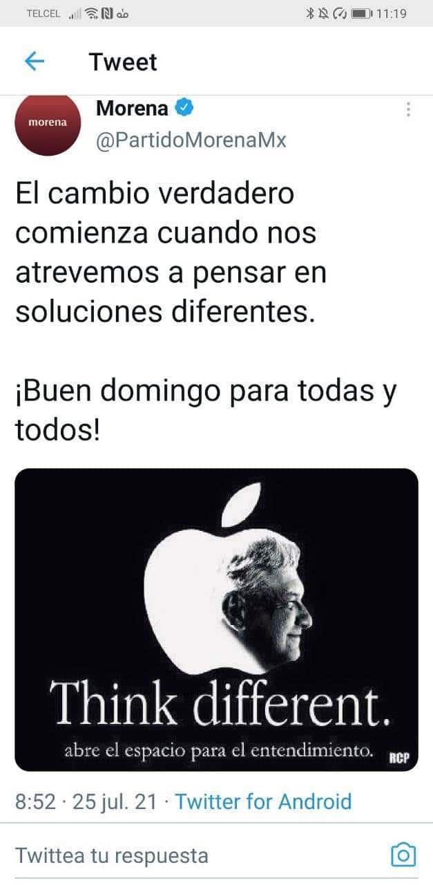 Acusan a Morena de plagiar logotipo y campaña de Apple para promover a AMLO