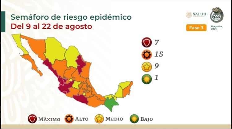 Nueva ola de contagios coloca a 7 estados en color rojo; Tabasco, en amarillo a partir del 9 de agosto 