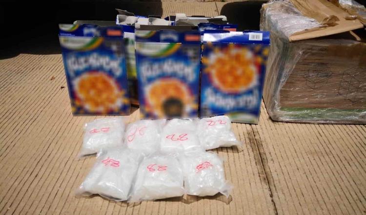 Incautan en Sinaloa cajas de cereal que contenían tres kilos y medio de aparente metanfetamina