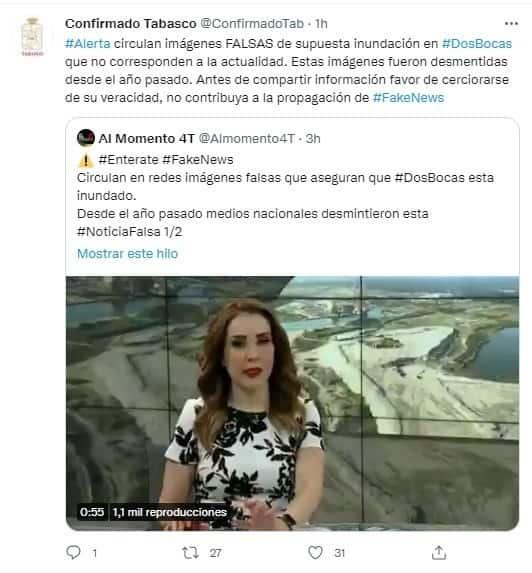 Alertan sobre imágenes falsas que circulan sobre una supuesta inundación en Dos Bocas