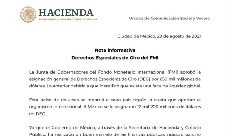 Solicitará Hacienda a Banxico que recursos del FMI se usen para pagar deuda externa