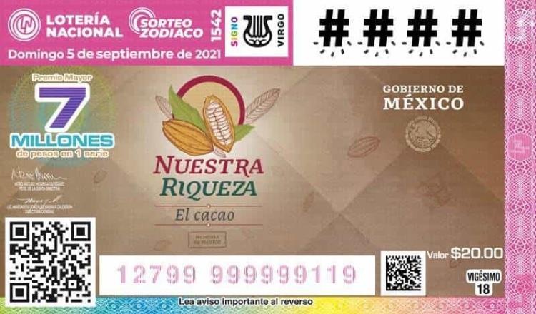 Presenta Lotería Nacional billete alusivo a Nuestra Riqueza del Cacao