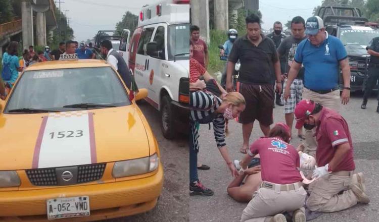 Motociclista choca contra taxi en la Teapa-Villahermosa