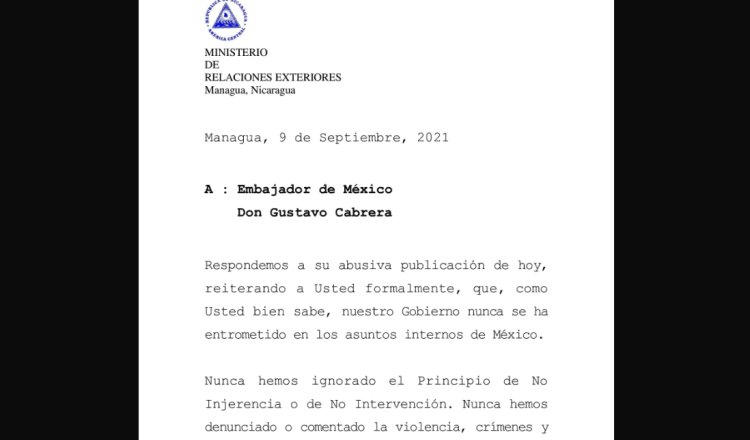 Gobierno de Nicaragua califica retuit del embajador de México como “abusiva publicación”