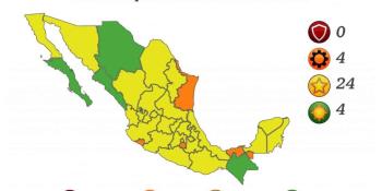 Prevalece riesgo epidemiológico medio por COVID-19 en México; Tabasco sigue en naranja, considera Salud federal