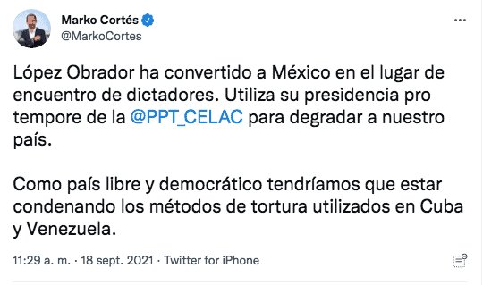 Obrador convirtió a México en un lugar de encuentro de dictadores, critica Marko Cortés