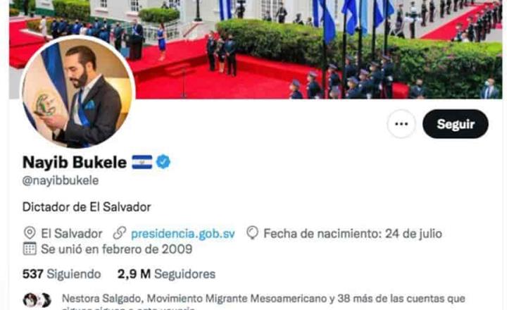 Nayib Bukele cambia su descripción en Twitter… ahora se describe como “Dictador de El Salvador”