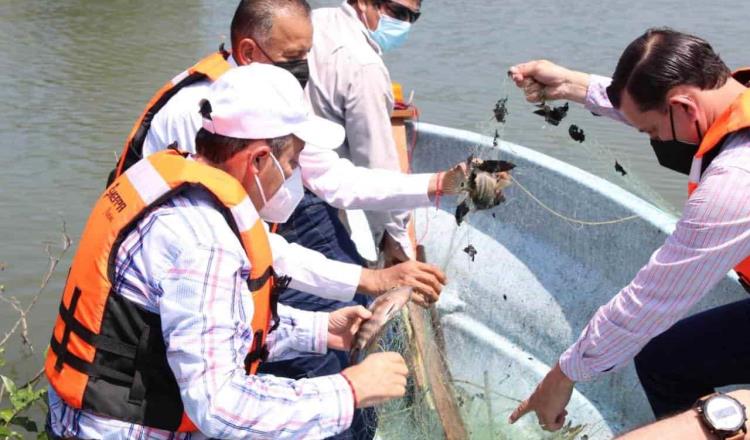 Retiran red de pesca ilegal en la laguna de Las Ilusiones, tras recorrido del titular de Bienestar Tabasco