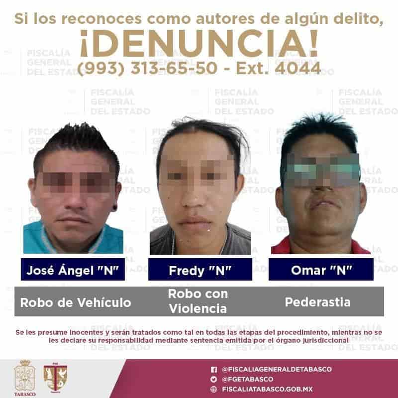 Por robo de vehículo, homicidio y pederastia aseguran a seis sujetos en Tabasco