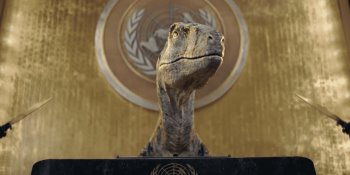 Dinosaurio advierte desde la ONU que la humanidad se dirige a su propia extinción