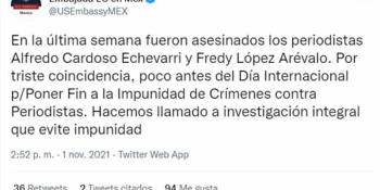 Pide gobierno de EE. UU. investigación por periodistas asesinados en México