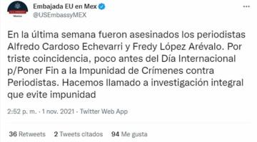 Pide gobierno de EE. UU. investigación por periodistas asesinados en México