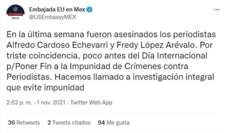 Pide gobierno de EE. UU. investigación por periodistas asesinados en México