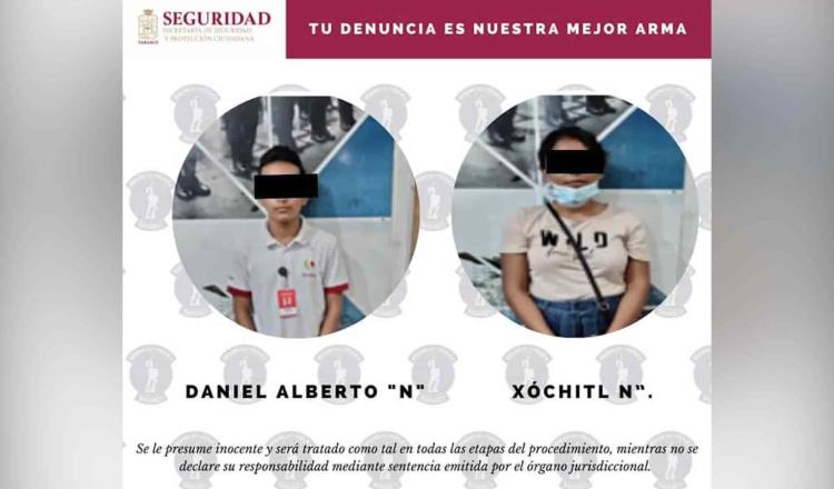 Detienen a una pareja en Villahermosa por presunto robo a comercio 