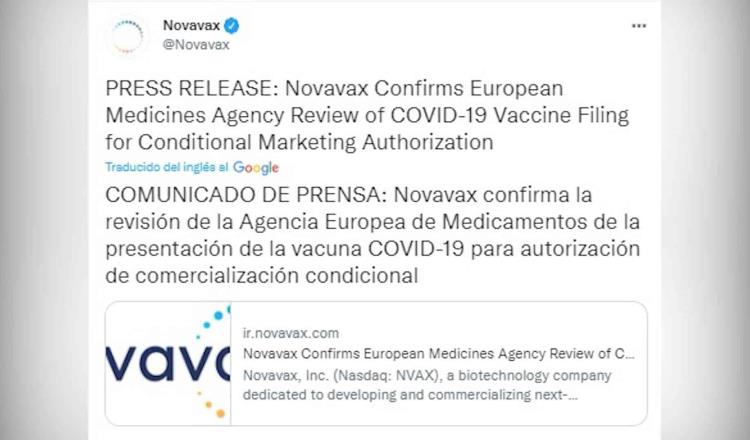 Evalúan en Europa vacuna contra COVID de Novavax