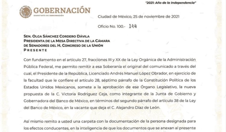 Recibe el Senado nombramiento de Victoria Rodríguez como Gobernadora de Banxico