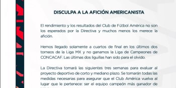 América se disculpa; evaluará "proyecto deportivo de corto y mediano plazo"