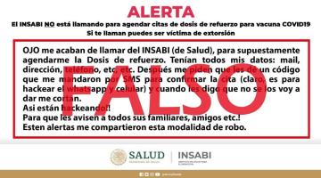 Reitera Insabi alerta de llamadas falsas que ofrecen tercera dosis de vacuna anticovid