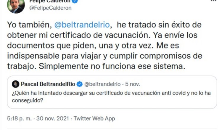 Dan lecciones a Felipe Calderón de cómo obtener certificado de vacunación