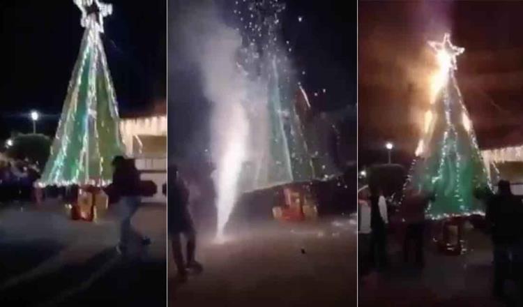 Se incendia arbolito de Navidad en Tula, Hidalgo