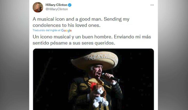 Hillary Clinton envía condolencias por el fallecimiento de Vicente Fernández