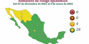 Cierra México el año con 28 estados en semáforo epidemiológico color verde