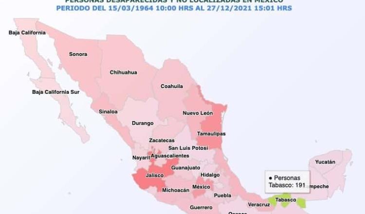 191 familias Tabasqueñas recibirán el 2022 con un familiar desaparecido