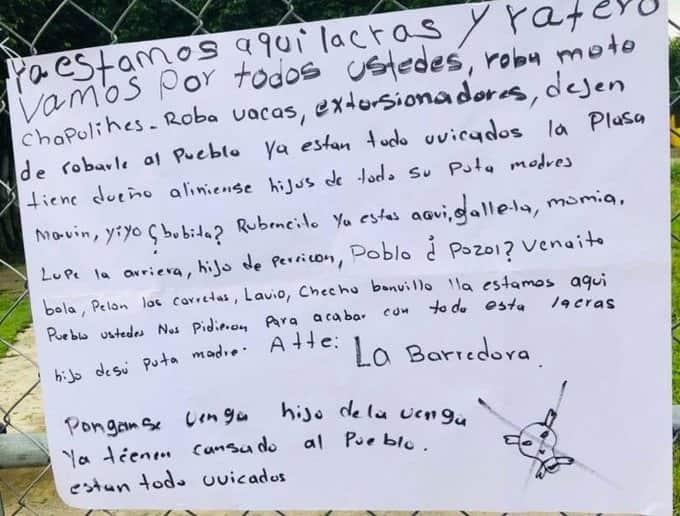 Aparece narcomensaje en Cárdenas con advertencia a ladrones y extorsionadores