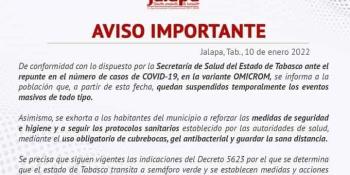 Suspenden eventos masivos en Jalapa por repuntes en casos COVID