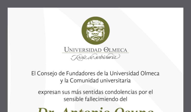 Universidad Olmeca decreta 3 días de luto por muerte del médico Antonio Osuna