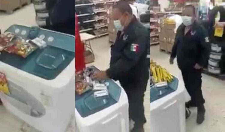 Presunto policía de Comalcalco es descubierto robando en un Soriana; llevaba chocolates, dulces y hasta productos de farmacia 