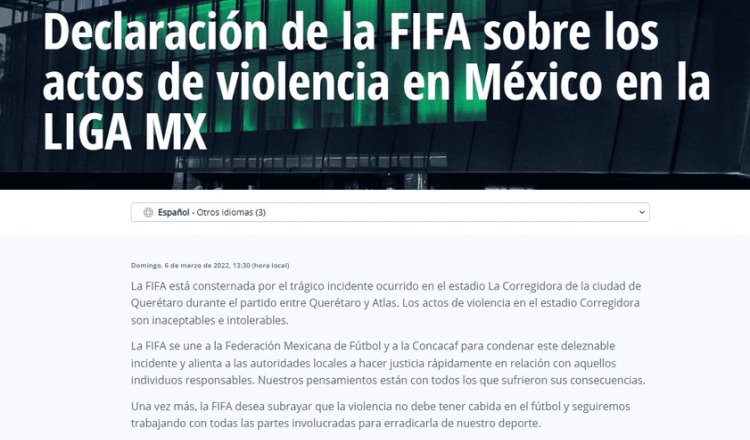 FIFA condena violencia en el estadio La Corregidora