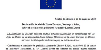 Condena UE asesinato del periodista Armando Linares