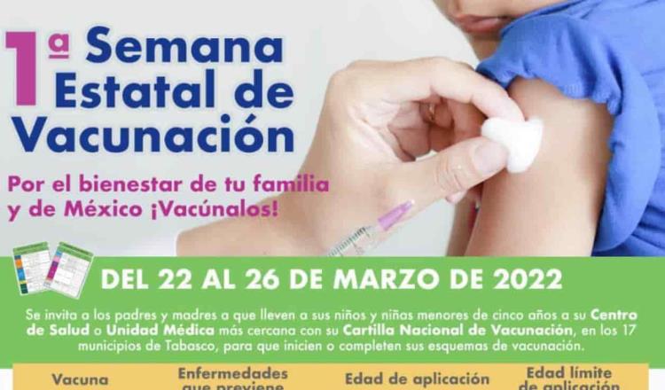 Anuncian que primera semana estatal de vacunación en Tabasco será del 22 al 26 de marzo