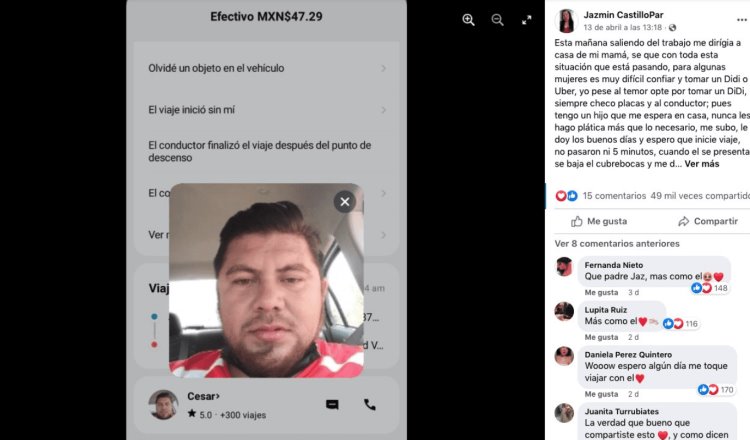 Se viraliza chofer de DiDi que promete a pasajera llevarla a salvo a casa en Tamaulipas