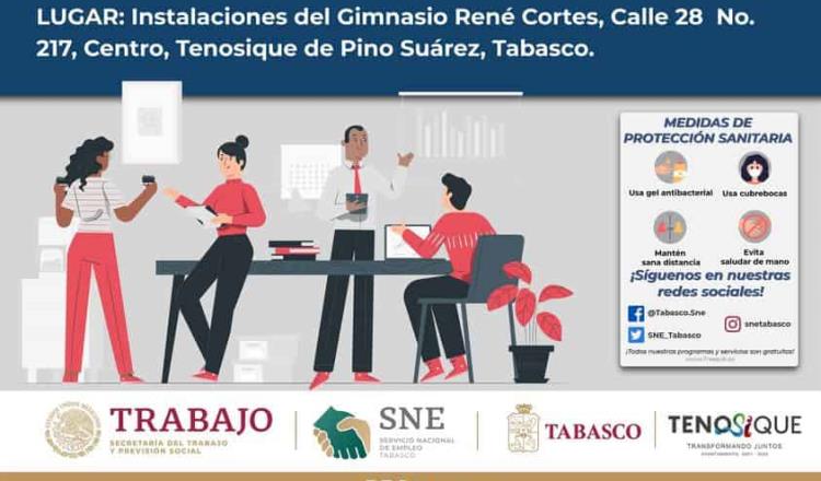 Realizarán Jornada de empleo en Tenosique el próximo 22 de abril