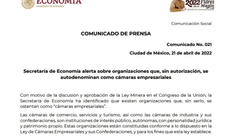 Alerta Secretaría de Economía sobre cámaras empresariales ‘patito’