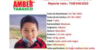 Activan en Tabasco Alerta Amber a favor de Sebastián, menor de 7 años de edad