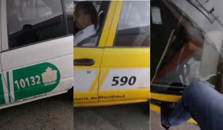 Joven se pasa sobre el cofre de un taxi que obstruía la línea peatonal… en Villahermosa
