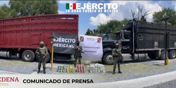 Decomisa Sedena dos camiones con 300 kilos de cocaína en Tamaulipas