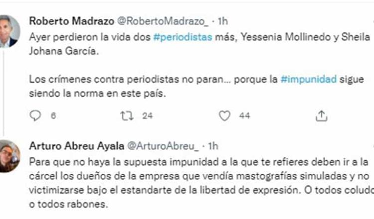 “Chocan” en redes Roberto Madrazo y Arturo Abreu, por críticas al asesinato de periodistas e impunidad