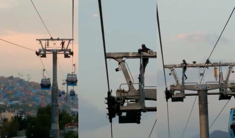 Sujeto escala torre de Cablebús en Iztapalapa