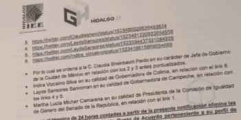 Ordena IEEH a mandatarias de CDMX, Colima y Campeche bajar spots en apoyo a Morena