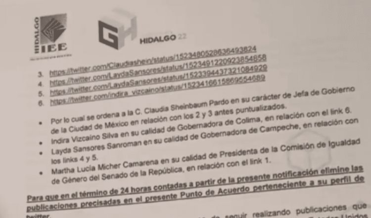 Ordena IEEH a mandatarias de CDMX, Colima y Campeche bajar spots en apoyo a Morena